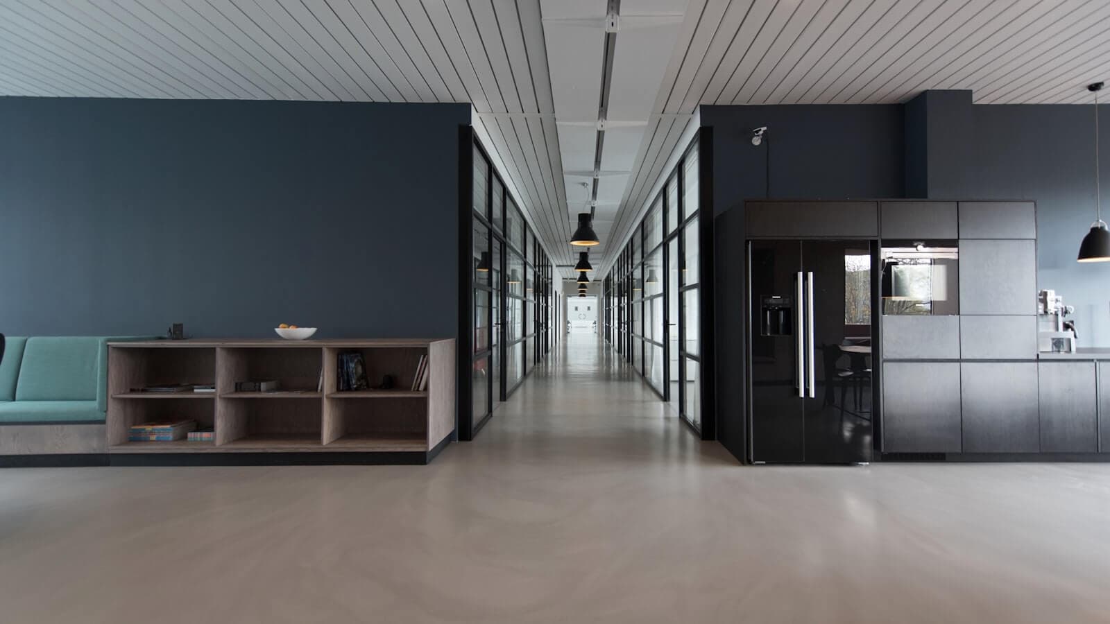 Wide open gallery space with single artwork